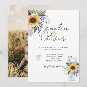 Sonnenblumen Lila Wisteria Moderne Hochzeit INVITE Einladung