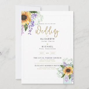Sonnenblumen Lila Wisteria Moderne Hochzeit INVITE Einladung