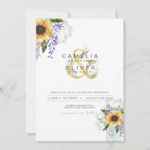 Sonnenblumen Lila Wisteria Moderne Hochzeit INVITE Einladung