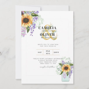 Sonnenblumen Lila Wisteria Moderne Hochzeit INVITE Einladung