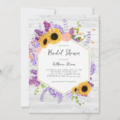 Sonnenblumen Lilac Hexagon Rustikales Brautparty Einladung (Vorderseite)