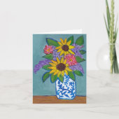 Sonnenblumen & Lilacs in Blauer und Weiße Vase Karte (Vorderseite)