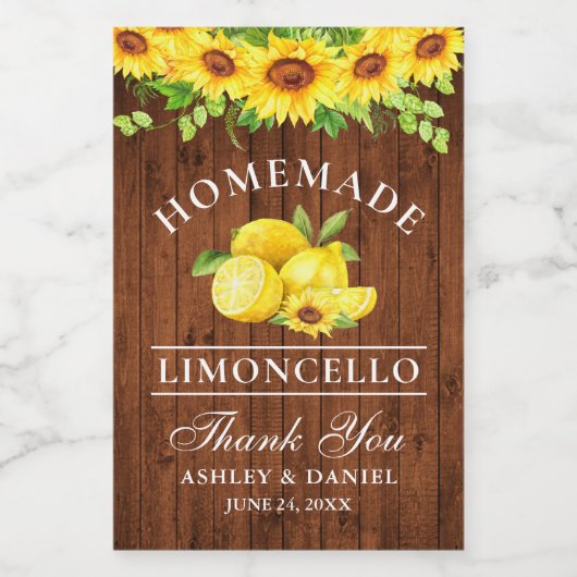 Sonnenblumen Limoncello Holz Mini Flaschen Labels Weinetikett (Einzelnes Label)