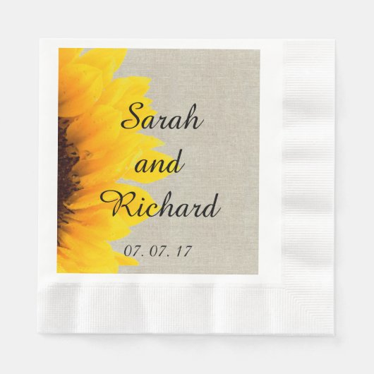 Sonnenblumen Linen Rustikales Hochzeitspapier Napk Serviette (Vorderseite)