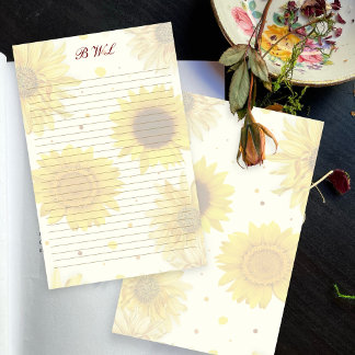 Sonnenblumen Linienschreibpapier mit Monogramm Briefpapier