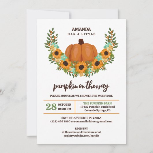 Sonnenblumen Little Pumpkin Gender Neutral Einladung (Vorderseite)