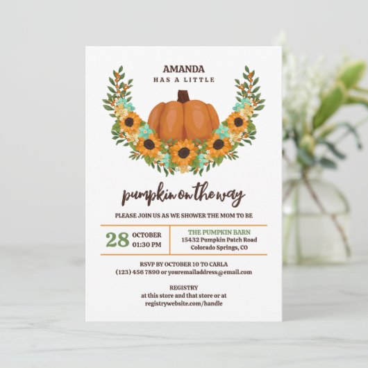 Sonnenblumen Little Pumpkin Gender Neutral Einladung (Stehend Vorderseite)