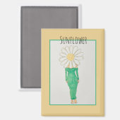 Sonnenblumen Mädchen Grüne Kleid Magnet (Vorderseite/Rückseite)