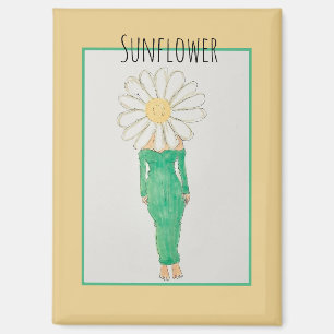 Sonnenblumen Mädchen Grüne Kleid Magnet