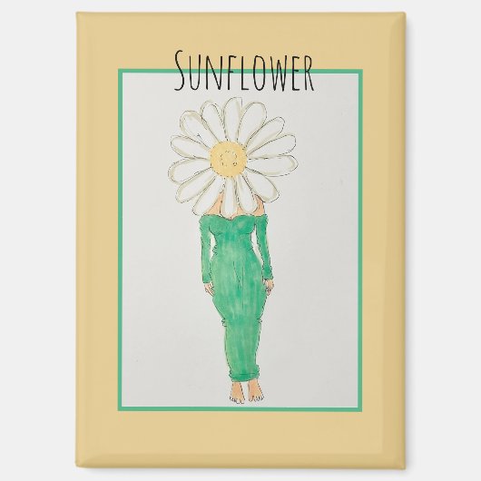 Sonnenblumen Mädchen Grüne Kleid Magnet (Vorderseite)
