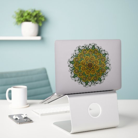 Sonnenblumen Mandala Nature Lover Sonnenblumen Blu Aufkleber (Laptop auf Schreibtisch)