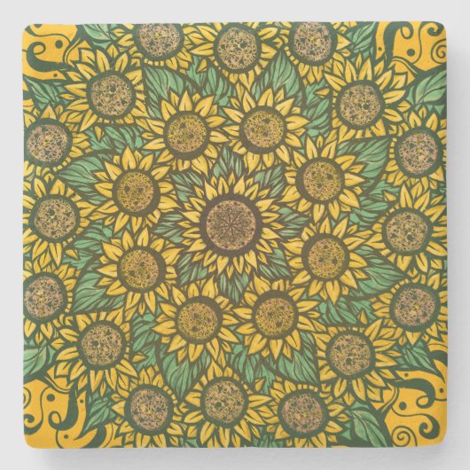 Sonnenblumen Mandala Nature Lover Sonnenblumen Blu Steinuntersetzer (Vorderseite)