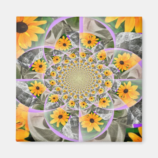 Sonnenblumen-Mandala-Quadrat-Magnet Magnet (Vorne)