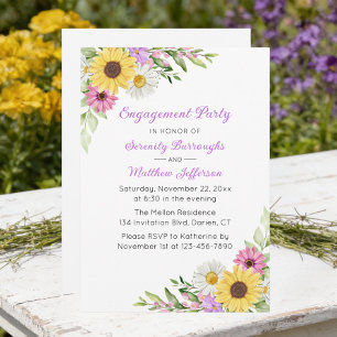 Sonnenblumen-Marguerite-Wildblumen-Verlobungsparty Einladung