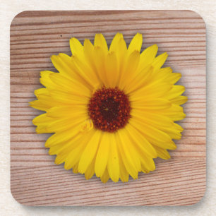 Sonnenblumen Marigold auf rustikalen Holzplatten Untersetzer