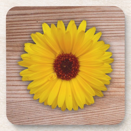 Sonnenblumen Marigold auf rustikalen Holzplatten Untersetzer (Vorderseite)