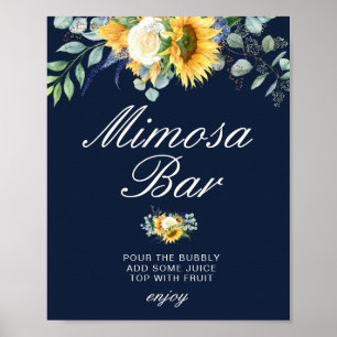 Sonnenblumen marineblaue Brautparty Mimosa-Bar-Sch Poster