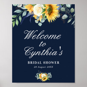 Sonnenblumen marineblaue Hochzeit Begrüßungsschild Poster