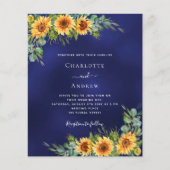 Sonnenblumen marineblaue Hochzeitseinladung (Vorderseite)