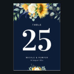 Sonnenblumen marineblaue Hochzeitsstiftung Tischnu Tischnummer<br><div class="desc">Modernes Design mit Sonnenblumen und weißem Text. Der Text und die Farben auf dieser Karte können personalisiert sein.</div>