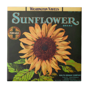 Sonnenblumen-Marke Orangen-Fruchtkisten-Etikett Fliese