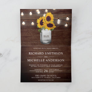Sonnenblumen-Mason-Glas-Lichterkette QR-Code-Hochz Einladung