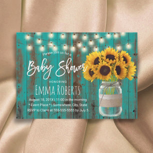 Sonnenblumen-Mason-Glas-Rustikal-Teal-Scheune-Baby Einladung