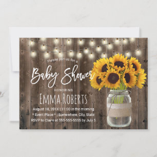 Sonnenblumen-Mason-Glas rustikale Holz-Baby-Party Einladung