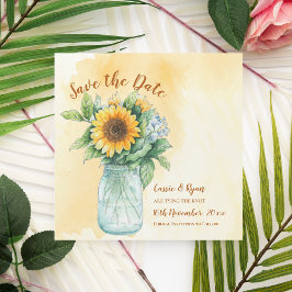 Sonnenblumen Mason Jar Country Hochzeit Save the D Magnetkarte