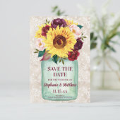 Sonnenblumen Mason Jar Floral Hochzeit Save The Date (Stehend Vorderseite)