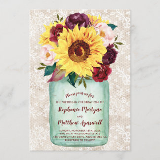 Sonnenblumen Mason Jar Lace Floral Wedding Einladung
