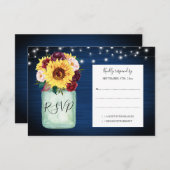 Sonnenblumen Mason Jar Navy Blue Wedding RSVP (Vorne/Hinten)