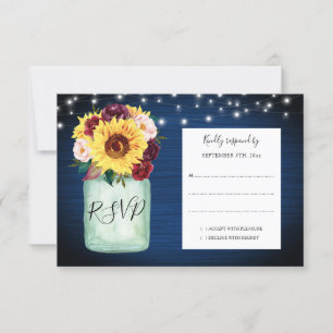 Sonnenblumen Mason Jar Navy Blue Wedding RSVP Karte