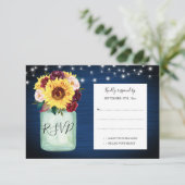 Sonnenblumen Mason Jar Navy Blue Wedding RSVP Karte (Stehend Vorderseite)