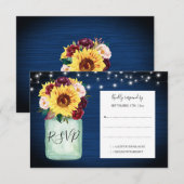 Sonnenblumen Mason Jar Navy Blue Wedding RSVP Karte (Vorne/Hinten)