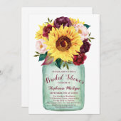 Sonnenblumen Mason Jar Rose Blumenstrauß Brautpart Einladung (Vorne/Hinten)