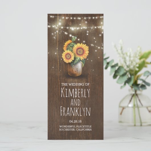 Sonnenblumen Mason Jar Rustic Hochzeitsprogramme Programm (Stehend Vorderseite)