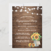 Sonnenblumen Mason Jar Rustic Wood Engagement Part Einladung (Vorderseite)