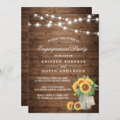 Sonnenblumen Mason Jar Rustic Wood Engagement Part Einladung (Vorne/Hinten)