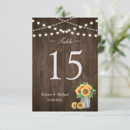 Sonnenblumen Mason Jar String Lights Tischnummer (Stehend Vorderseite)