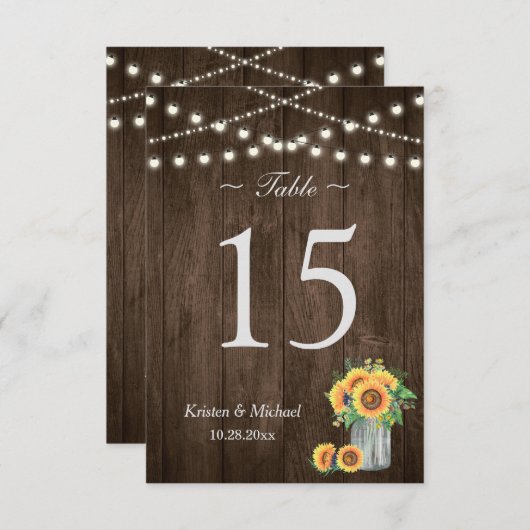 Sonnenblumen Mason Jar String Lights Tischnummer (Vorne/Hinten)