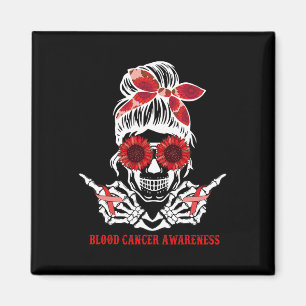 Sonnenblumen Messy Bun Skull Red Ribbon Blutkrebs Magnet