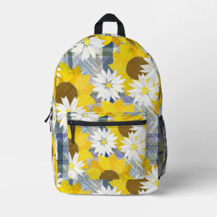 Sonnenblumen, Milchprodukte und Karierte Buchzusam Bedruckter Rucksack