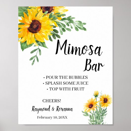 Sonnenblumen Mimosa Bar Hochzeitszeichen Poster (Vorne)