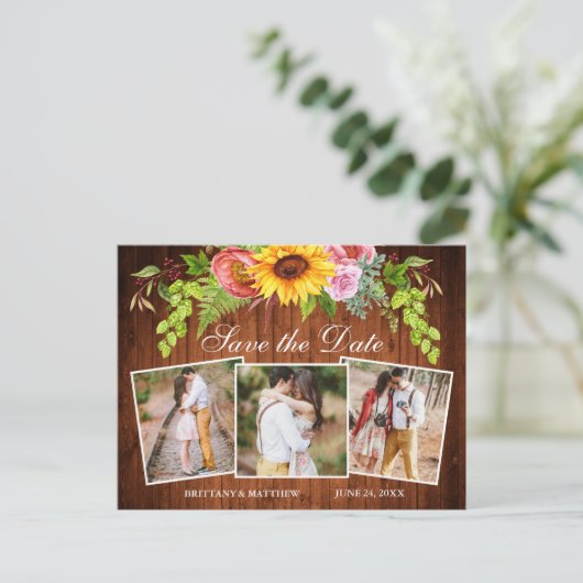 Sonnenblumen Mischblütendes Holz 3 Foto Save the D Postkarte (Stehend Vorderseite)
