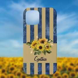 Sonnenblumen mit antiken Blauen und goldenen Strei Case-Mate iPhone Hülle