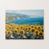 Sonnenblumen mit Blick auf die Ozeanmalerei Puzzle (Horizontal)