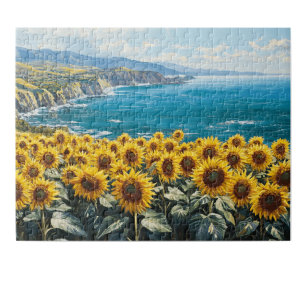 Sonnenblumen mit Blick auf die Ozeanmalerei Puzzle