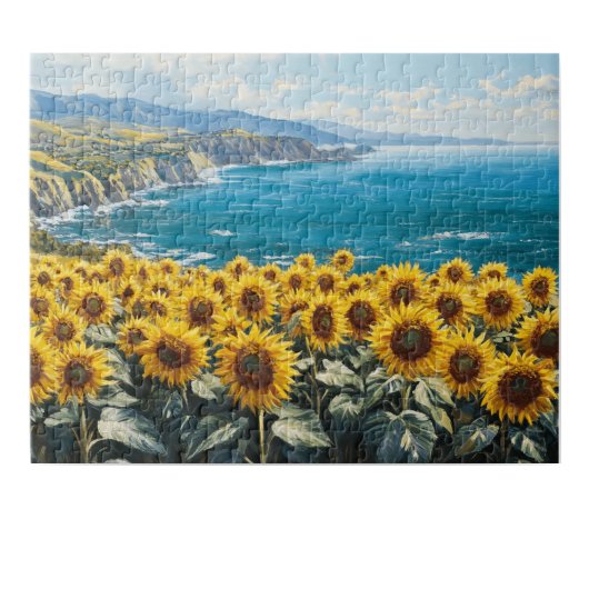 Sonnenblumen mit Blick auf die Ozeanmalerei Puzzle