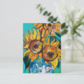 SONNENBLUMEN MIT CAT-Detail Postkarte (Stehend Vorderseite)